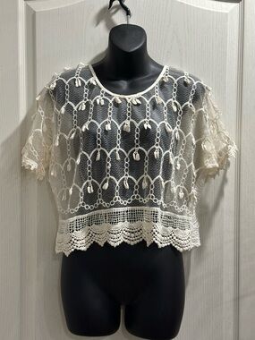 Cream Crochet Lace Crop Top